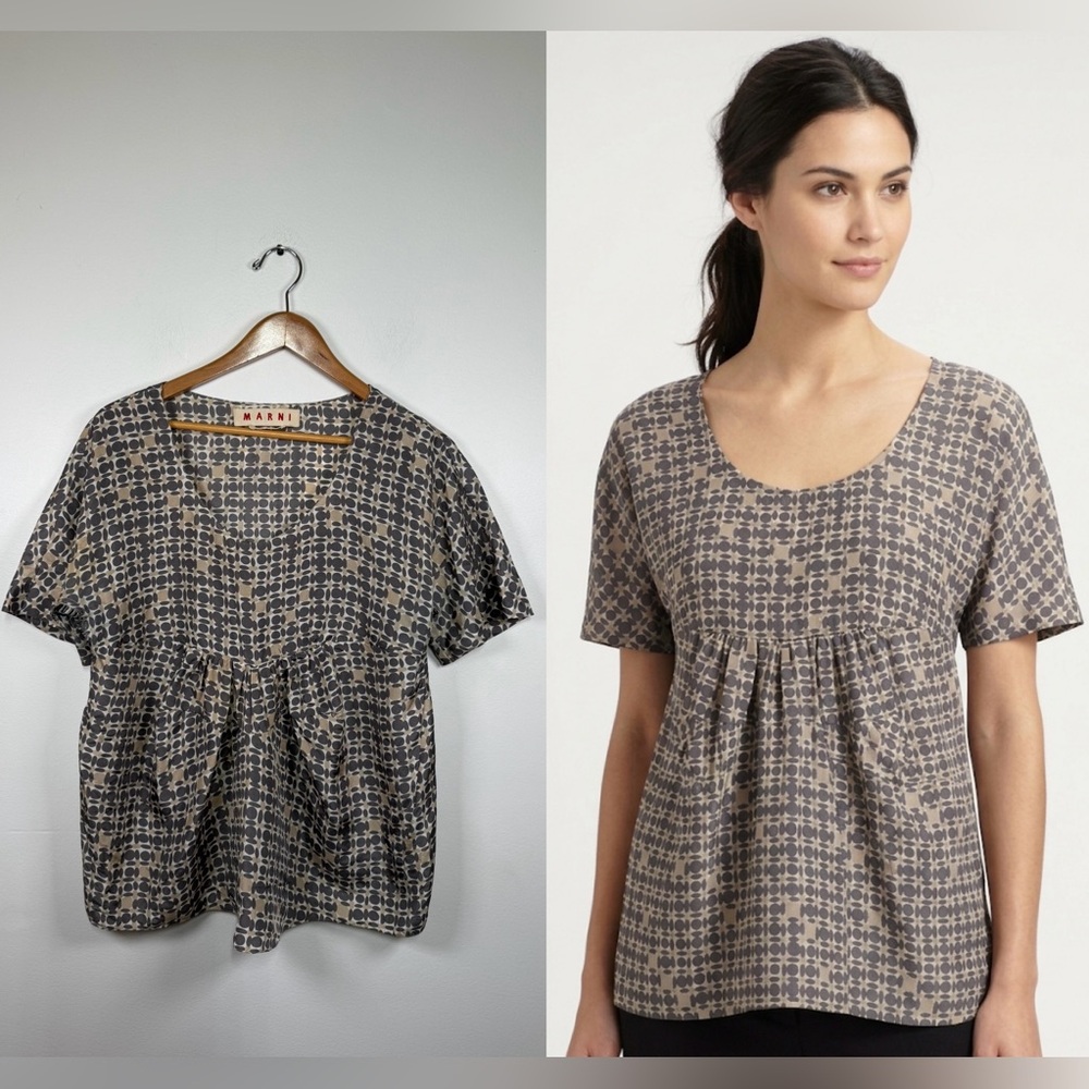 Marni Cotton‎ Geometric Print Empire Waist Blouse 6